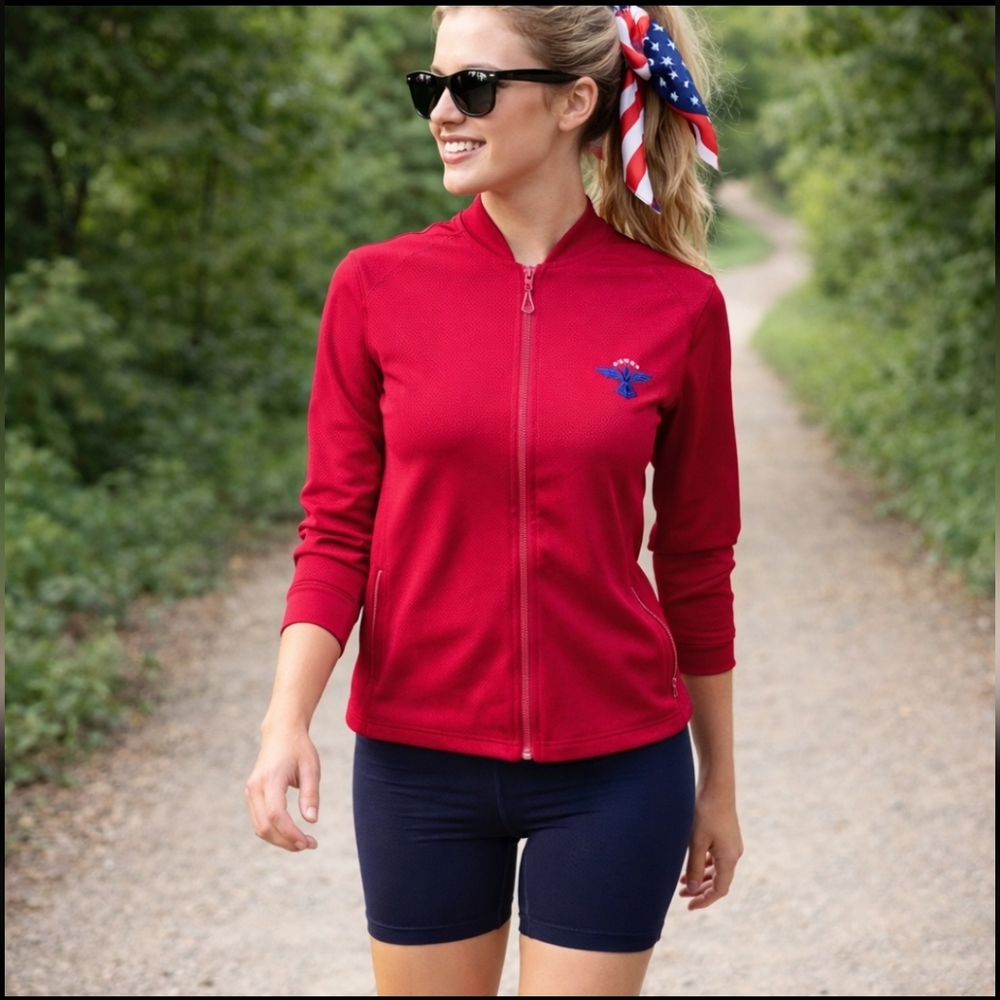 New LevelWear Red Americana Performance Honors Placket Full-Zip Jacket New Sz S